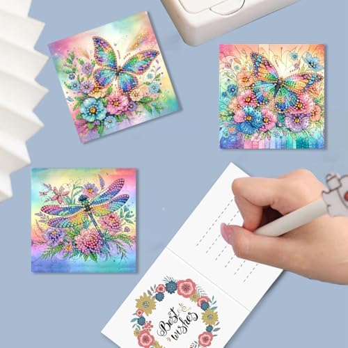Diamond Art Cards with Envelopes–6PCS DIY Diamond Painting Greeting Cards Kit | Card Making Kit with Bling for Adults & Beginners | Birthday,Holiday & Thank You Cards (Flower Butterfly and Dragonfly)