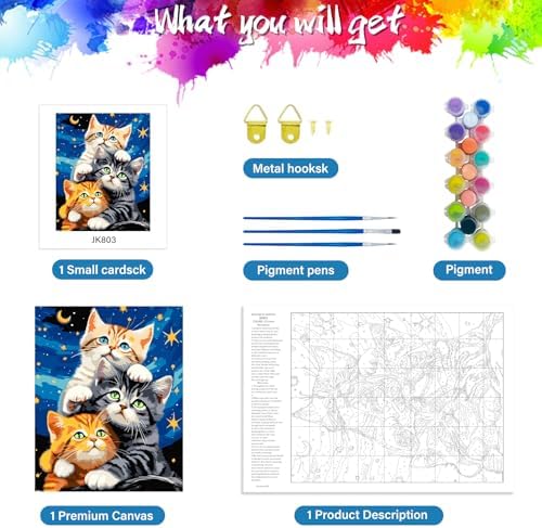 ZTOTZ Cat Paint by Numbers Kit for Adults, Animal Paint by Numbers Cats Kits, Kitten Painting by Numbers for Beginner,16x20 Canvas Set