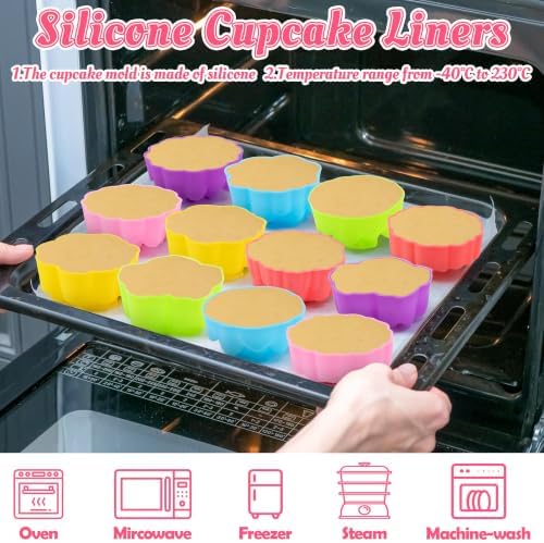 R HORSE Mini Silicone Cupcake Molds, Muti-color Flower-shaped Baking Cups