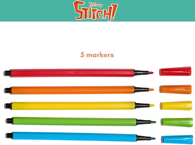 Disney Stitch Sketchbook for Kids with Washable Markers, 86 Blank Pages Spiral Bound, Turquoise