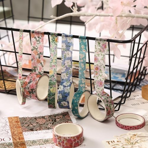 Floral Washi Tape Set - 15 Rolls Flowers Arts Adhesive Tapes Garden Blooms Decorative Masking Tape Sets for Craft, Kids, Scrapbook, DIY, Gift Wrloapping (4-Rose Charm)