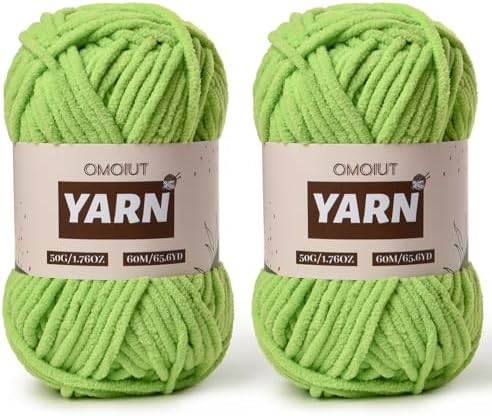 2 Packs Plush Chenille Chunky Crochet Yarn - Baby Yarn for Crocheting Soft - Velvet Yarns Knitting for Blankets Crafts - Fluffy Amigurumi Yarns 100g/131yds (2 Grass Green)