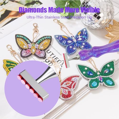 Huanlys Diamond Art Pens Tools Diamond Painting Accessories Kits with Screw Steel Rose Gold Metal Tip Nibs Placers Roller Tool Accessories (Purple Silver B)