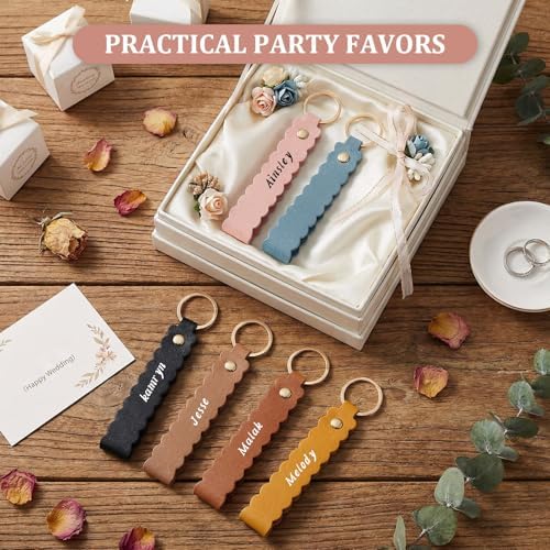 Scalloped PU Leather Keychain Blanks Laser Engraving