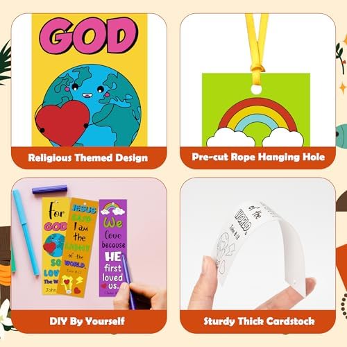 120Pcs Bible Color Your Own Bookmarks Religious DIY Crafts