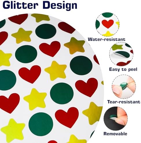 2160 Pcs Holographic Star Heart Dot Shapes Stickers for Kids 0.6 Inch