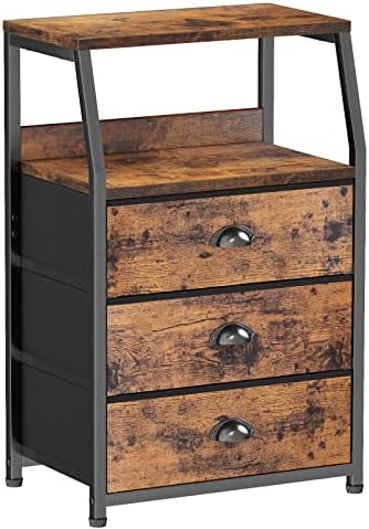 Furnulem Nightstand with 3 Fabric Drawers, Small Bedroom Storage Cabinet