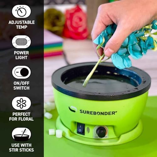 Surebonder 803 Electric Hot Glue Skillet, Adjustable Temperature 225-400°F, 5.25-Inch Diameter, 1-Inch Depth, Dip Crafts Directly Into Pot of Hot Glue, Green and Black