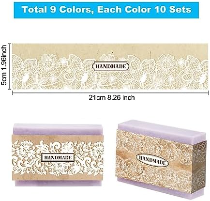 PH PandaHall 90PCS Soap Packaging Paper, 9 Style Lace Soap Paper Tag Wrapper Label Tags Sleeves Covers Band for Handmade Soap Lotion Bars Bath Gift Wrapping, 8.2x1.9 Inch/21x5cm