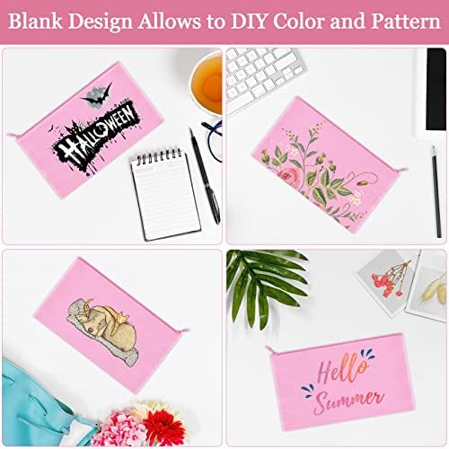 12 Pieces Cotton Canvas Makeup Bag, Multipurpose Cosmetic Bag with Zipper Travel Toiletry Pouch, Blank DIY Craft Bag (Pink, XL)