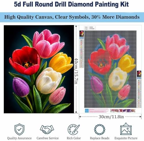 Tulips Diamond Art Kits for Adults,Colorful Flower Bouquet Diamond Painting