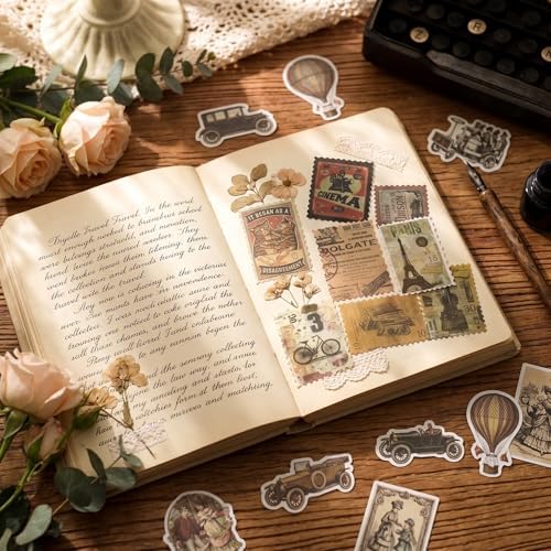 60pcs Vintage Postage Stamp Stickers, Aesthetic Modern Deco Paper Sticker for Scrapbooking, Journaling Supplies, Planners, Kid DIY Art Crafts