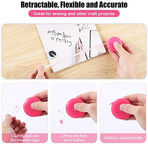 Tape Measure Retractable, Fabric Measuring Tape, 60 Inch Small Sewing Tailor Soft Ruler for Craft Nursing Clothing Medical Travel(3 Pack/Pink)