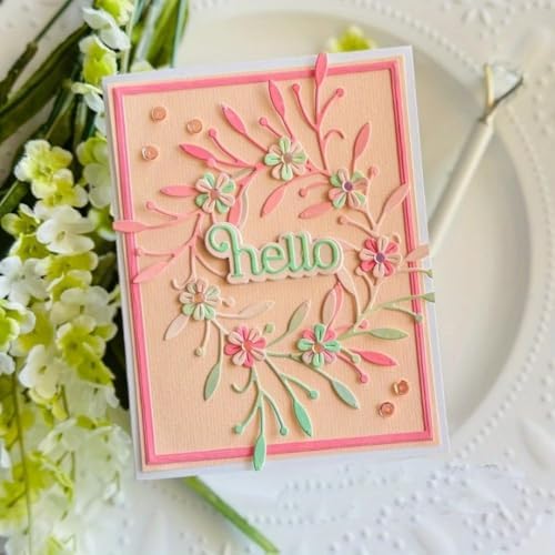 Scrapbooking Die-Cuts, Layer Frame Net Set Metal Cutting Dies for Card Making, Paper Craft Template, Background Embossing Stencils, DIY Album Décor (Branches Flowers-11.1x7.5cm)