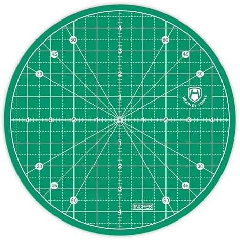 Headley Tools 10"x10" Round Rotating Cutting Mat, Self Healing Mat with 360-Degree Rotation & Anti-Slip Base, Sewing Board Cutting Mat Perfect for Fabric Quilting Leather Hobby Project, Green