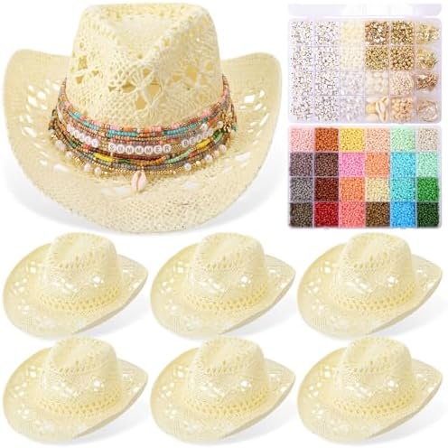 Twistover DIY Cowgirl Hat Craft Set with Beaded Make Your Own Bohemian Coastal Beach Straw Hat for Women Bachelorette Party