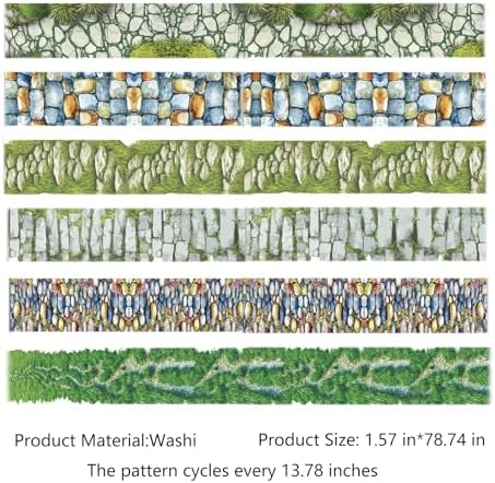 Washi Tape Set,6 Rolls Vintage Stone Road Decorative Masking Tape,Self Adhesive Landscape Border Tape Stickers for Junk Journal,Journaling,Scrapbooking,DIY Craft(Stone Path)