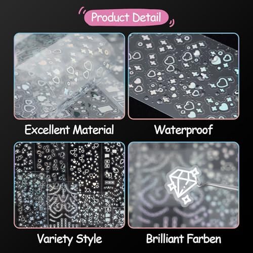 36 Sheets Kpop Holographic Decorative Laser Stickers - Glitter Photocard Stickers with Heart, Butterfly, Bubbles Designs for Arts, Crafts & Photocards