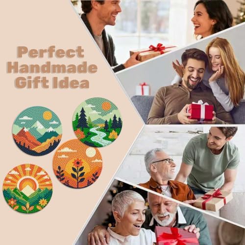 8 Pcs Landscape Diamond Art Coasters Kits, Diamond Painting Coasters