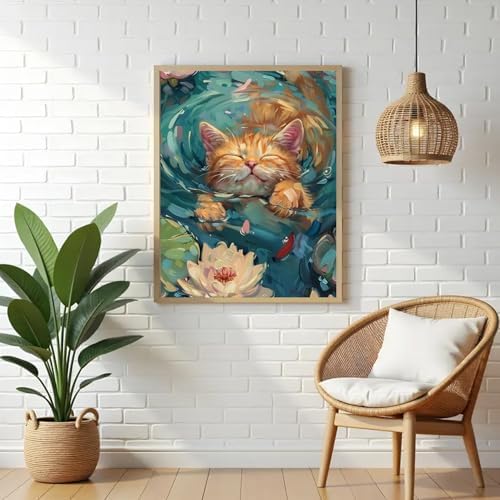 VeGuude Diamond Art Kits for Adults, Full Drill Van Cute Cat Diamond Painting Kits for Beginners, DIY Full Rhinestone 5D Diamond dots (Gemstone Craft), Home Wall Decoration (12x16 inch)