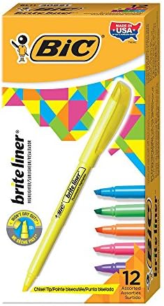 BIC Brite Liner Highlighter, Chisel Tip For Broad Highlighting and Fine Underlining, Assorted Colors, 12-Count (Pack of 18, 216 Count Total)