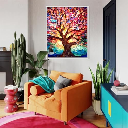 Tree Paint by Numbers for Adults - Stained Glass Paint by Number on Canvas