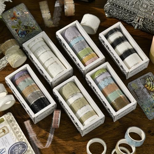 Decoendiy 30Rolls Lace Washi Tape Set,Vintage Multi-Color Lace Hand Tape,Transparent Washi Tape,Bullet Journaling Supplies,for DIY Crafts Vase Decorative Stickers,Gift Wrapping,Scrapbooking Supplies