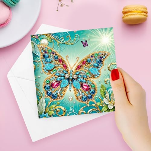 Diamond Art Cards with Envelopes–6PCS DIY Diamond Painting Greeting Cards Kit | Card Making Kit with Bling for Adults & Beginners | Birthday,Holiday & Thank You Cards (Flower and Butterfly)