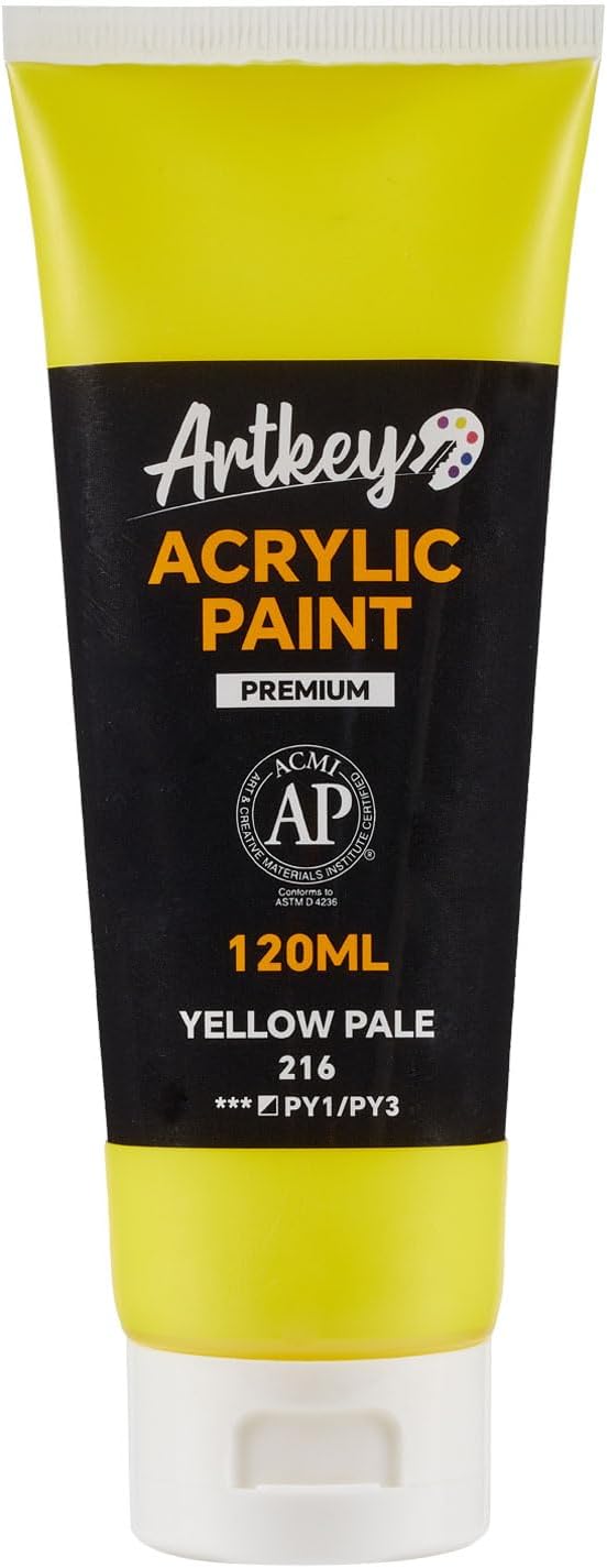 Artkey Acrylic Paint - Yellow Pale (120 ml/4.06 oz) Tubes, Rich & Vibrant Pigments, Professional Artists Acrylic Paints - Art Supplies for Canvas Wood Rock Clay Fabric Ceramics Art Crafts Painting