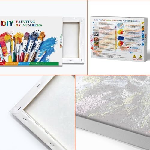 JOOZ Paint by Numbers Kit for Adults with Frame, Landscape Paint by Number with Easel, Mountain Waterfall Paint by Number Canvas, DIY Landscape Oil Painting Kit for Home Wall Decor 8x12 Inch