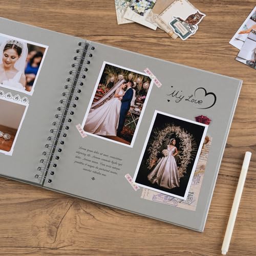 potricher 10 x 10 Inch DIY Scrapbook Photo Album 40 Pages, Gray | Thick Kraft Paper Scrap Book Photo Albums, Memory Book for Wedding, Anniversary, Baby, Family, Travel, DIY Projects