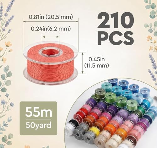 ilauke 210 pcs Bobbins Sewing Thread, 36 Colors Class15 Prewound Bobbins