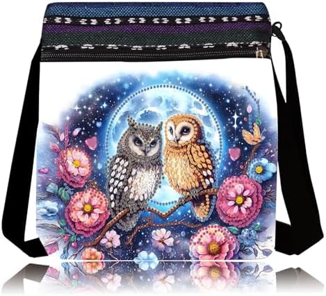 LSQFS 5D Diamond Art Crossbody Purse, DIY Diamond Art Kits for Adults Mosaic Handcraft Canvas Bag for Women, 8.5x8.7x0.39 Inch Lightweight Adjustable Shoulder Bag for Beach, Travel and Everyday
