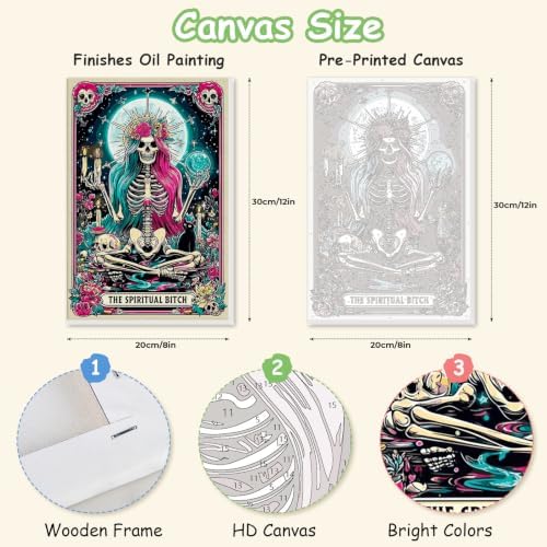 Spandrel Paint by Number Kits for Adults Witch Tarot, The Spiritual Bitch Skeleton Paint by Number Kits on Canvas, DIY Acrylic Oil Gothic Painting by Numbers Gitfs for Home Wall Decor, 8x12in
