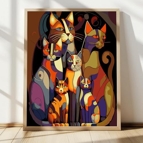 Paint by Numbers Kit for Adults Beginners,Abstract Six Cat 16x20 inches