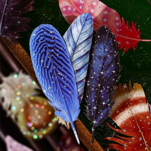 60 Pcs Silver Foil Feather Stickers, 6 Packs Cardstock Plumes