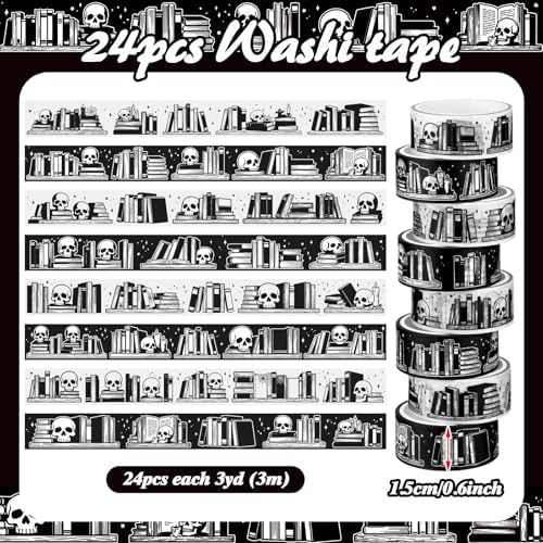 24 Rolls Book Washi Tape Back to School Crafting Gifts, Gothic
