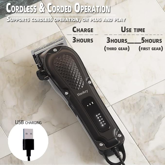 Haokry Hair Clippers for Men Professional - Cordless&Corded Barber Clippers for Hair Cutting & Grooming Rechargeable Beard Trimmer (Pack of 2)