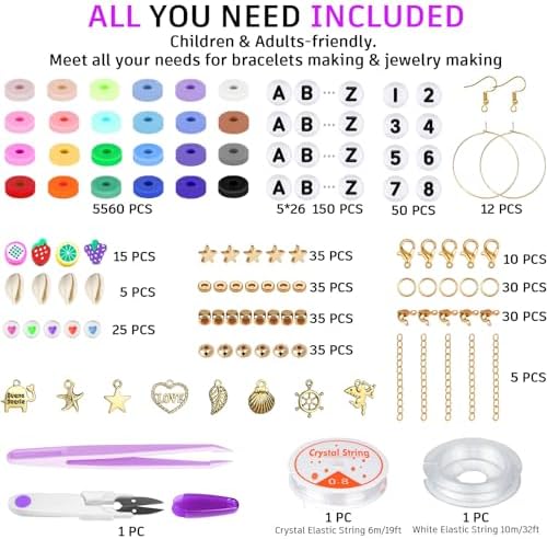 Gionlion 24 Colors Clay Beads Friendship Bracelet Making Kit w/Charms | Preppy Heishi Beads Charms for Jewelry Making, DIY Crafts Gifts for Girls Ages 6-12, Cute Stuff for Teens Christmas Birthday