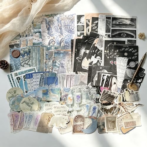 200Pcs Vintage Ephemera Junk Journal Kit, Paper & Stickers for Scrapbooking
