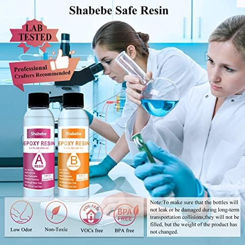 Shabebe Epoxy Resin, 8.8OZ Epoxy Resin Crystal Clear, Not-Yellowing No-Bubble, Self Leveling Easy Pour/Mix 1:1 Casting Kit & Coating for DIY Jewelry Making, Art Resina Clear Crafts, Molds,River Tables