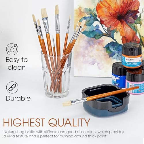 DUGATO Hog Hair Flat Paint Brush Set, 10-Piece Short Handle Brushes