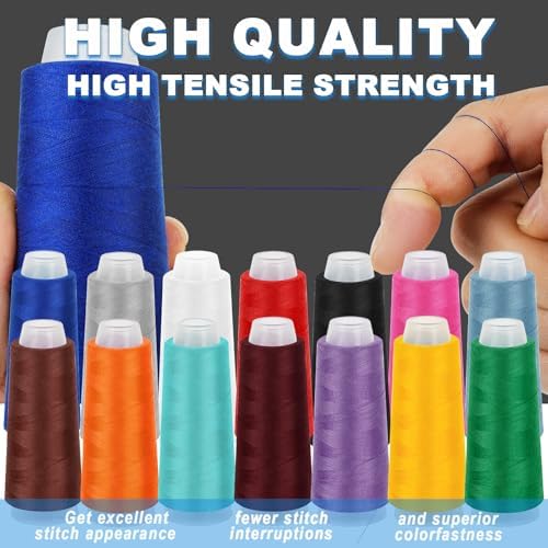 14 Pack Serger Thread Cones, Assorted Colors Polyester Thread, 40S/2-1600Y