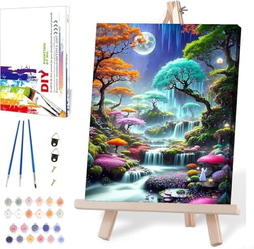 MIRCVSH Moon Forest Paint by Numbers Kits for Adults Beginners-Plant Paint by Number for Adults with Wooden Framed,Paint by Numbers for Adults Home Wall Decoration and Gifts 12X16 inch