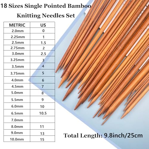 Hobekoee Bamboo Knitting Needles Set,36Pcs 9.8" Straight Single Pointed Bamboo Knitting Needles Set and 8Pcs 32" Circular Knitting Needles Kit with Storage Bag for Beginners Knitting Lovers