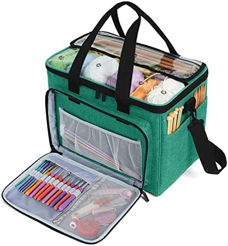 Teamoy Knitting Bag, Yarn Storage Organizer Crochet Bag Tote, Green