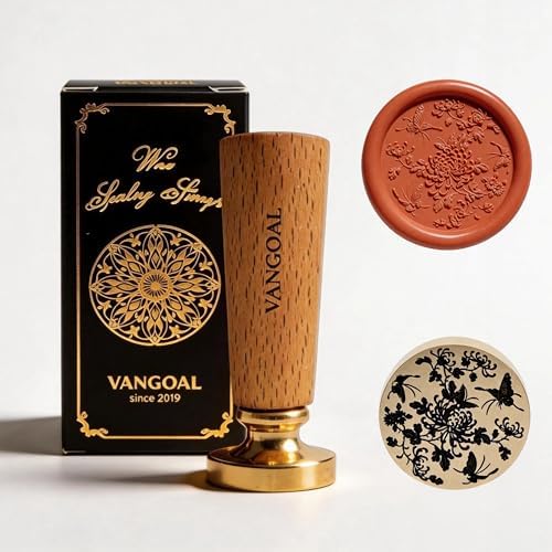 VANGOAL Wax Seal Stamp, Floral Series, 3D Embossed Brass Stamp Head with Wooden Handle, Vintage Sealing Kit for Wedding Invitations, Envelopes, Gift Wrapping, Letters and Crafts (Butterfly Garden)