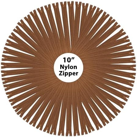 Mandala Crafts 100 PCs Brown Closed-End 10 Inches Nylon Zippers for Sewing