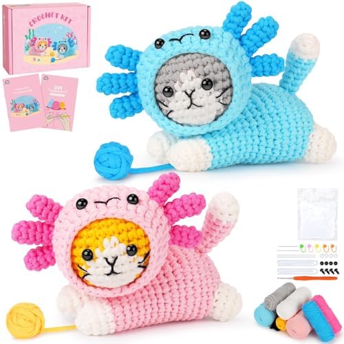Crochet Kit for Beginners, Axolotl Beginner Crochet Kit for Adults Kid
