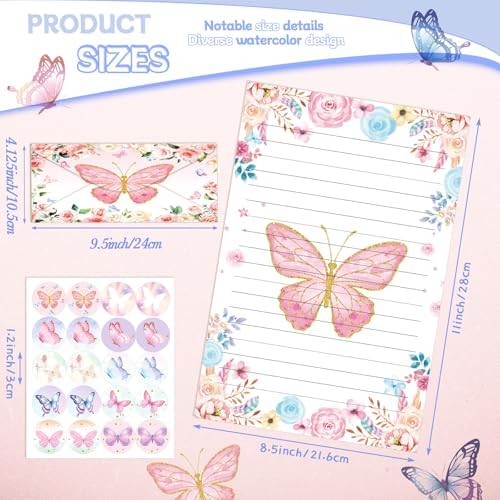 TaoBary 160 Pcs Watercolor Butterfly Stationery Paper and Envelopes Set